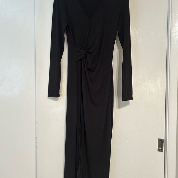 Shibever Elegant Black Long Sleeve Dress faux wrap bodycon - Picture 1 of 13